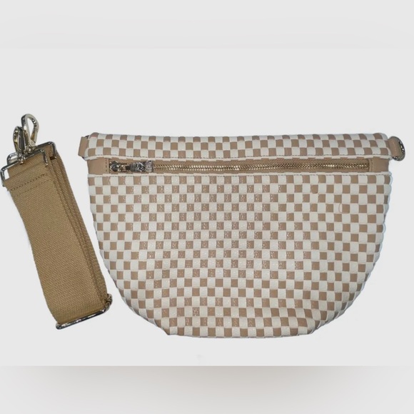 NEW Checkered Woven Bum Bag-Tan - Picture 5 of 5